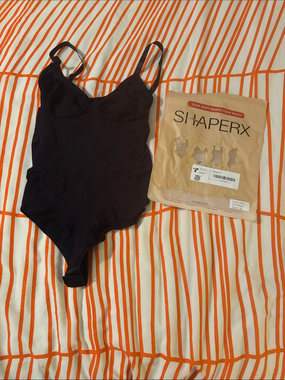 NWT ShaperX Black Thong Bodysuit Size L/XL